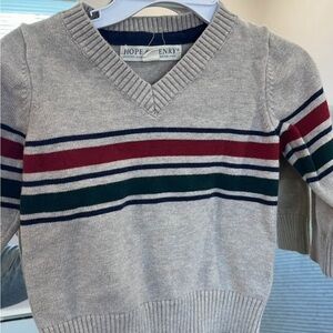 Hope & Henry Kids V-Neck Gray Striped Sweater